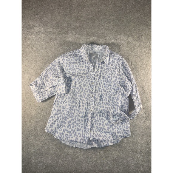 Rails Organic Cotton Ellis Leopard Print Crinkled Shirt large in Blue Jaguar - Picture 1 of 10